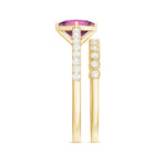 1 Carat Princess Cut Pink Tourmaline Ring with Diamond Wedding Band AAA - Rosec Jewels