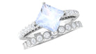 Solitaire Moonstone and Diamond Ring Set AAA - Rosec Jewels