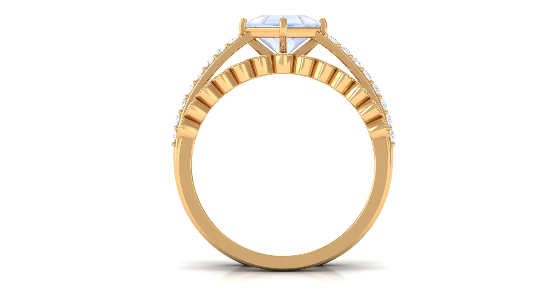Solitaire Moonstone and Diamond Ring Set AAA - Rosec Jewels