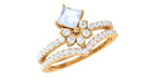 Princess Cut Moonstone and Diamond Flower Ring Set AAA - Rosec Jewels