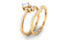 Princess Cut Moonstone and Diamond Flower Ring Set AAA - Rosec Jewels