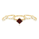 Rosec Jewels-Vintage Looking Princess Cut Garnet and Diamond 3 Piece Wedding Ring Set