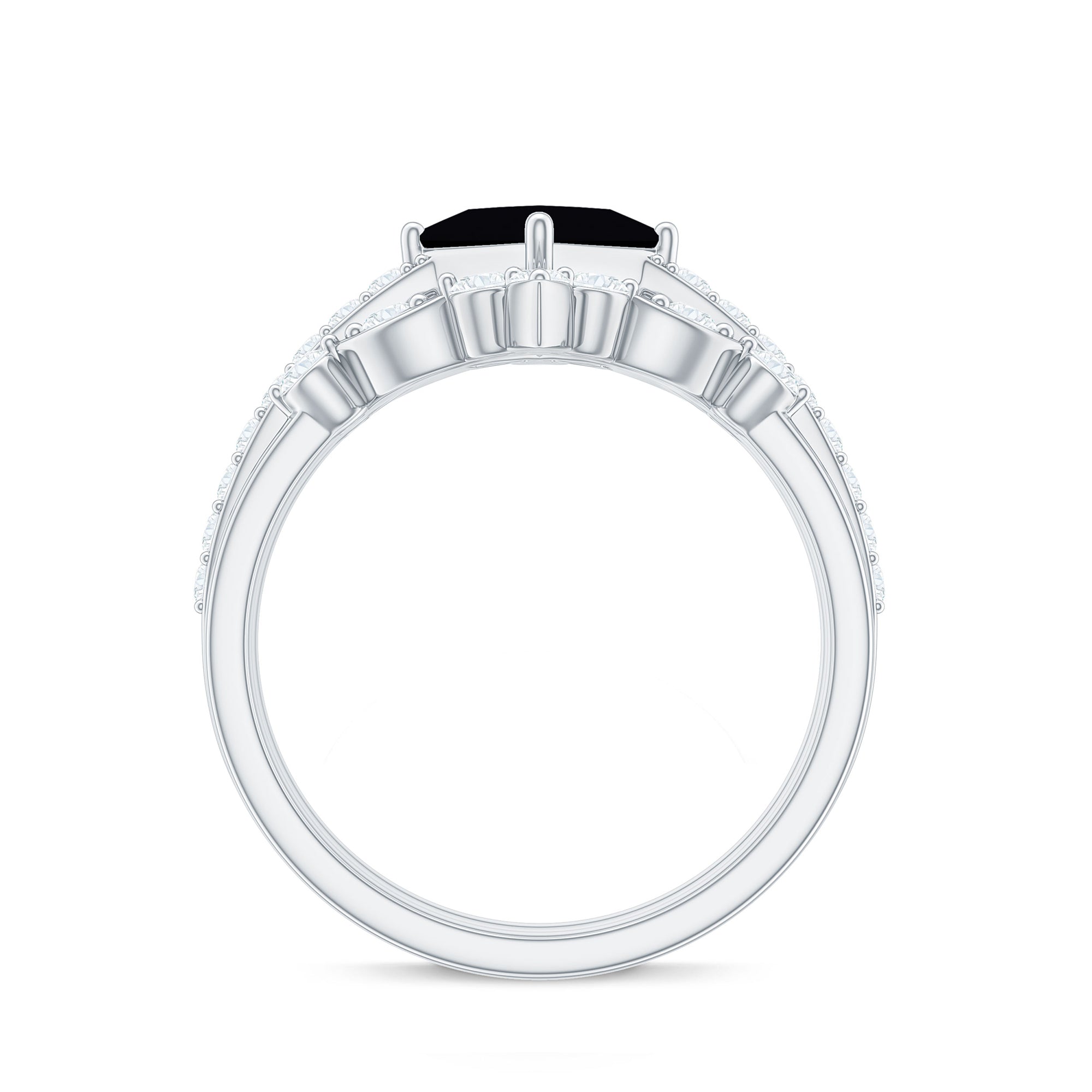 Genuine Princess Cut Black Onyx Bridal Rings Set with Diamond AAA - Rosec Jewels