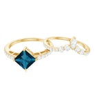 6mm Princess Cut London Blue Topaz and Diamond Wedding Ring Set AAA - Rosec Jewels