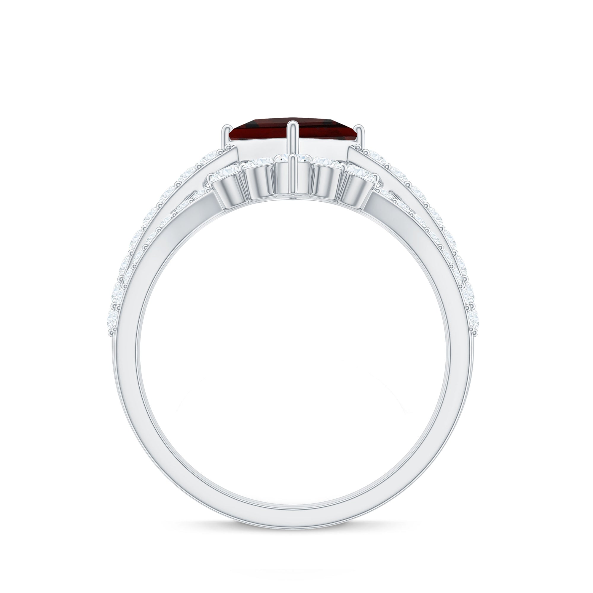 Rosec Jewels-Natural Princess Cut Garnet Diamond Wedding Bridal Ring Set