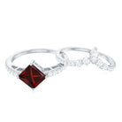 Rosec Jewels-Natural Princess Cut Garnet Diamond Wedding Bridal Ring Set