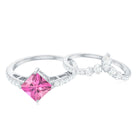1 Carat Princess Cut Pink tourmaline and Diamond Wedding Ring Set for Women AAA - Rosec Jewels