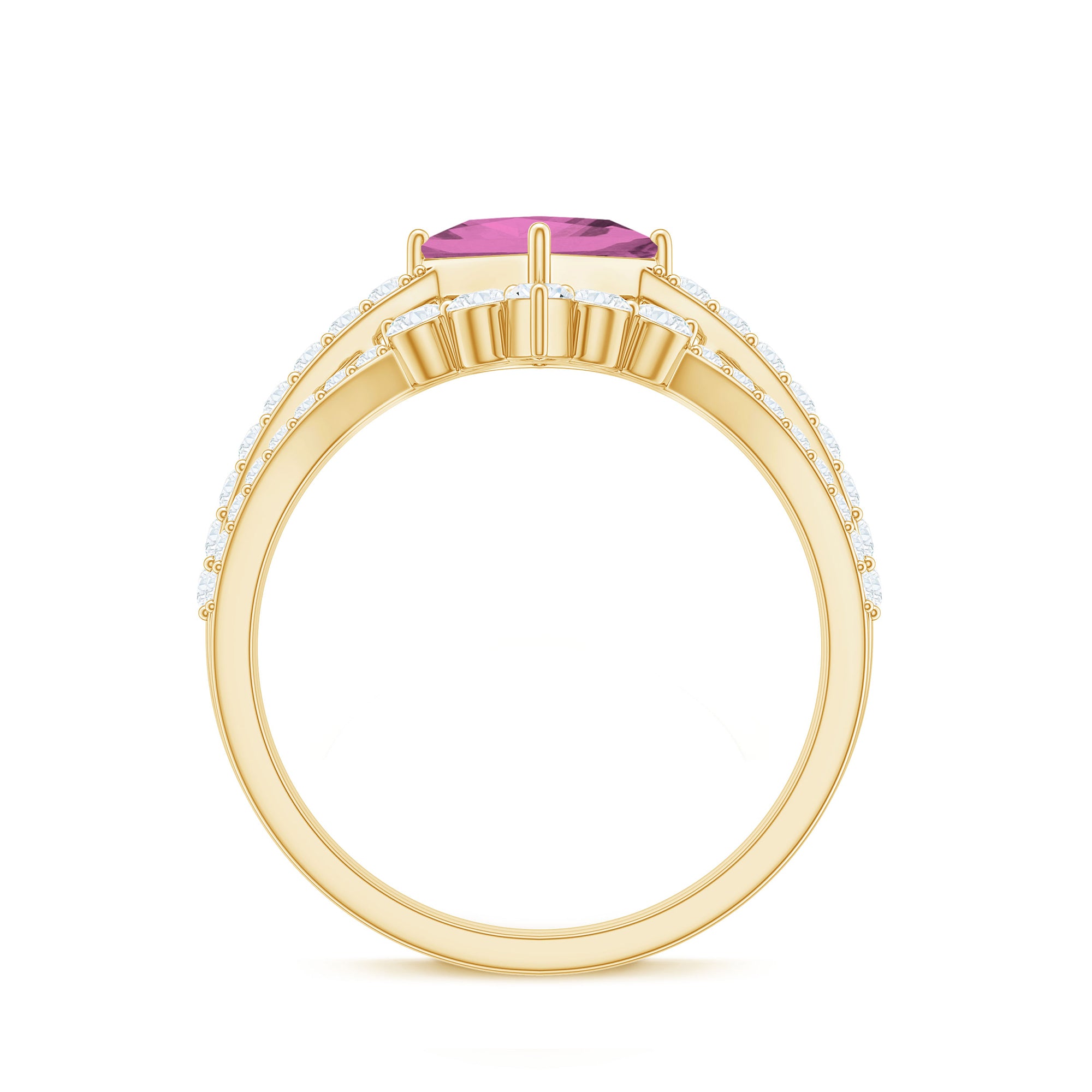 1 Carat Princess Cut Pink tourmaline and Diamond Wedding Ring Set for Women AAA - Rosec Jewels