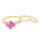 1 Carat Princess Cut Pink tourmaline and Diamond Wedding Ring Set for Women AAA - Rosec Jewels