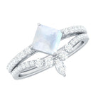 Rosec Jewels-Princess Cut Solitaire Moonstone Designer Ring Set with Diamond