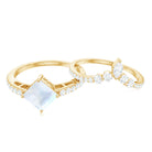 Rosec Jewels-Princess Cut Solitaire Moonstone Designer Ring Set with Diamond
