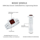 Rosec Jewels-Genuine Princess Cut Garnet 3 Piece Bridal Ring Set with Moissanite