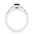Rosec Jewels-Genuine Princess Cut Garnet 3 Piece Bridal Ring Set with Moissanite
