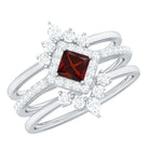 Rosec Jewels-Natural Garnet Diamond 3 Piece Bridal Ring Set