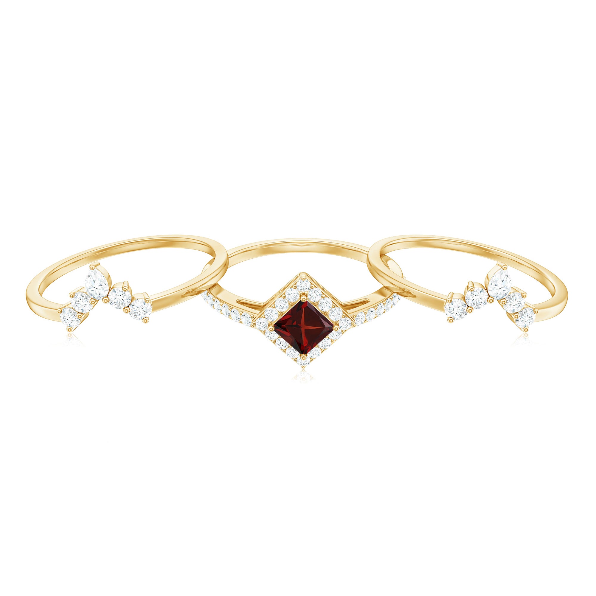 Rosec Jewels-Natural Garnet Diamond 3 Piece Bridal Ring Set