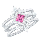 Rosec Jewels-Real Pink tourmaline and Moissanite Trio Wedding Ring Set