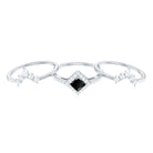 Certified 5mm Princess Cut Black Onyx Wedding Rings Set with Moissanite Band AAA - Rosec Jewels