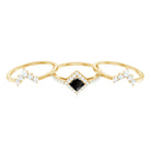 Certified 5mm Princess Cut Black Onyx Wedding Rings Set with Moissanite Band AAA - Rosec Jewels