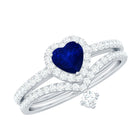 Rosec Jewels-Real Heart Shape Blue Sapphire and Diamond Halo Wedding Ring Set