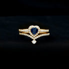 Rosec Jewels-Real Heart Shape Blue Sapphire and Diamond Halo Wedding Ring Set