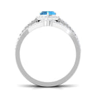 Heart Swiss Blue Topaz Ring Set with Moissanite Swiss Blue Topaz - ( AAA ) - Quality - Rosec Jewels