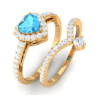 Heart Swiss Blue Topaz Ring Set with Moissanite Swiss Blue Topaz - ( AAA ) - Quality - Rosec Jewels