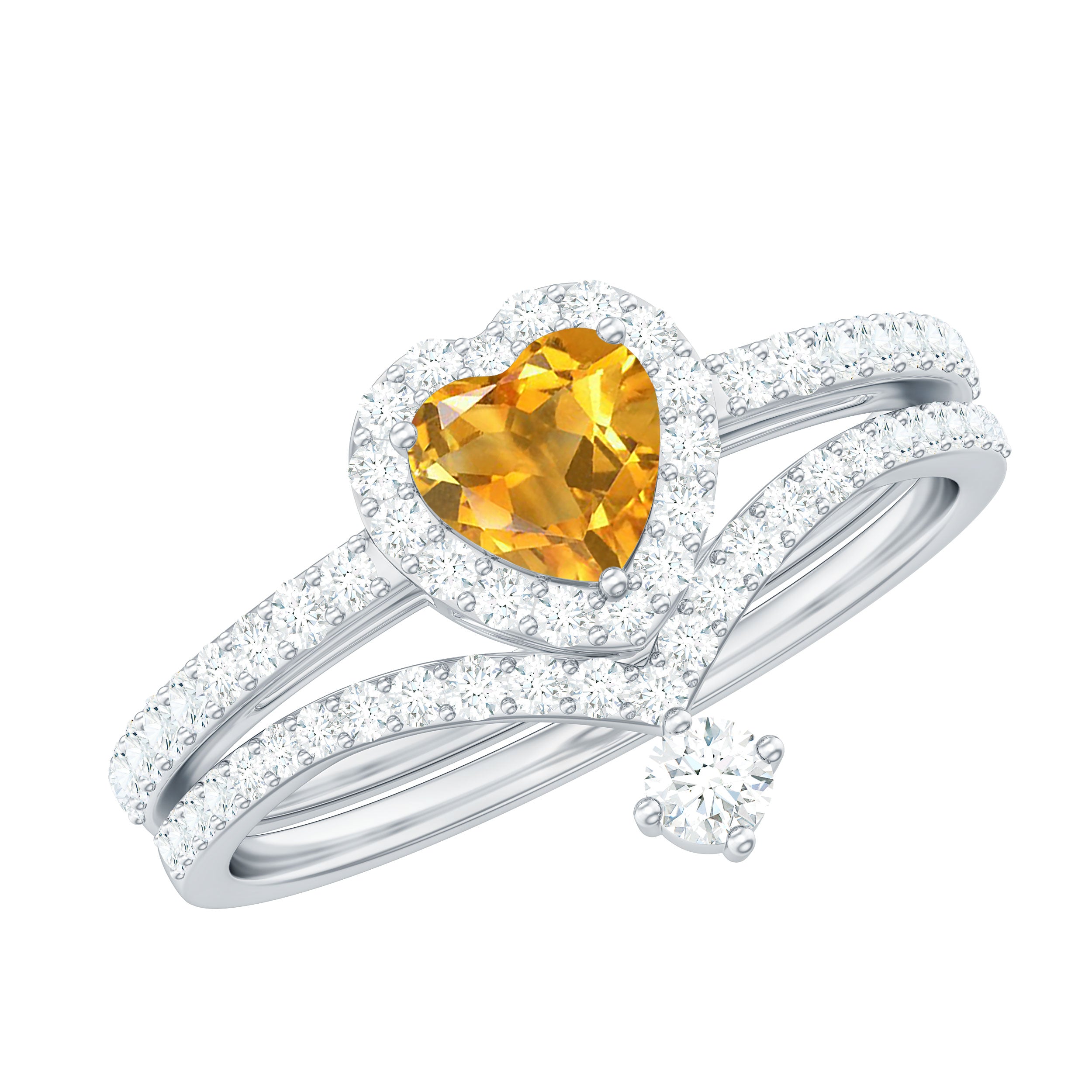 Certified Real Citrine Heart Shape Engagement Ring with Diamond Enhancer AAA - Rosec Jewels