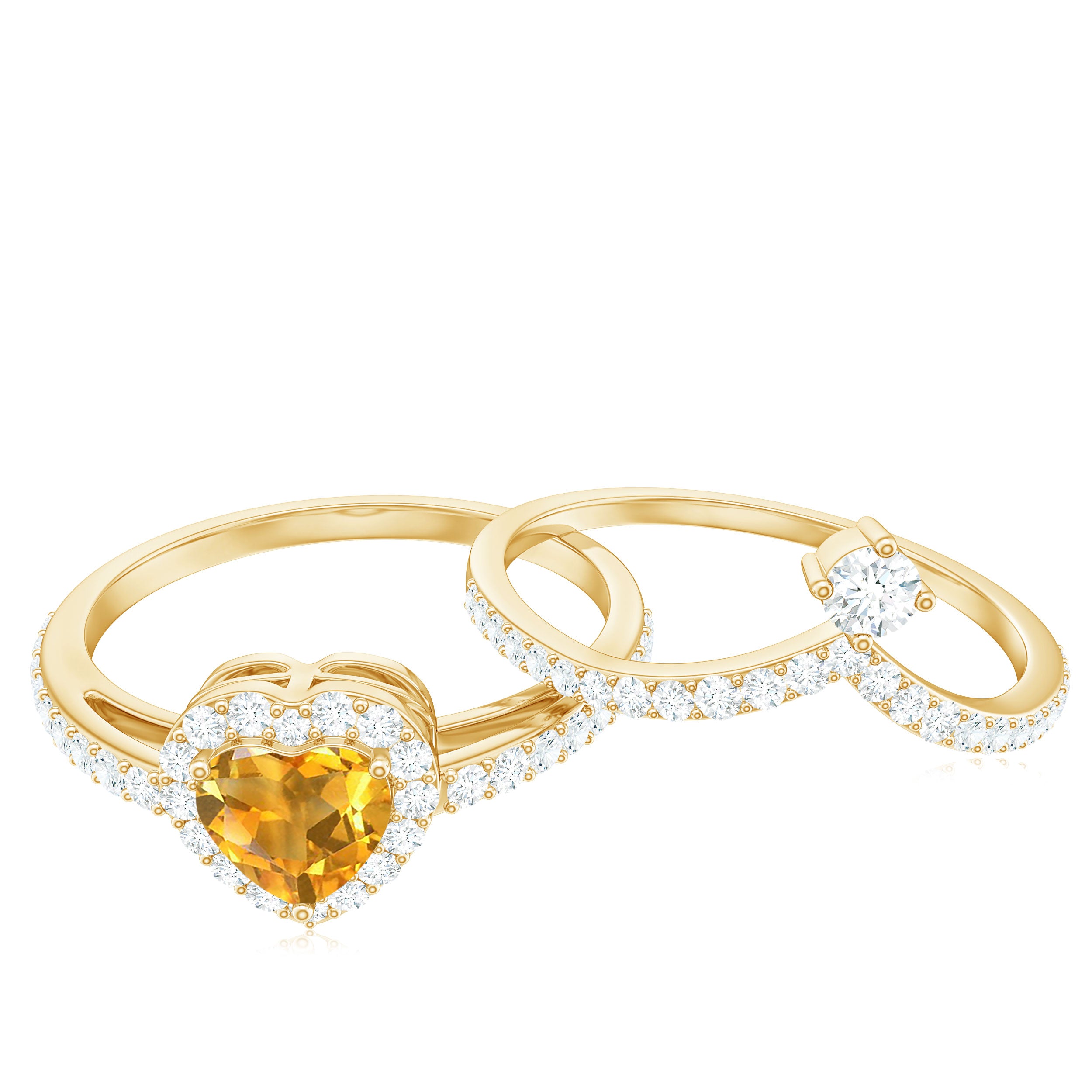 Certified Real Citrine Heart Shape Engagement Ring with Diamond Enhancer AAA - Rosec Jewels