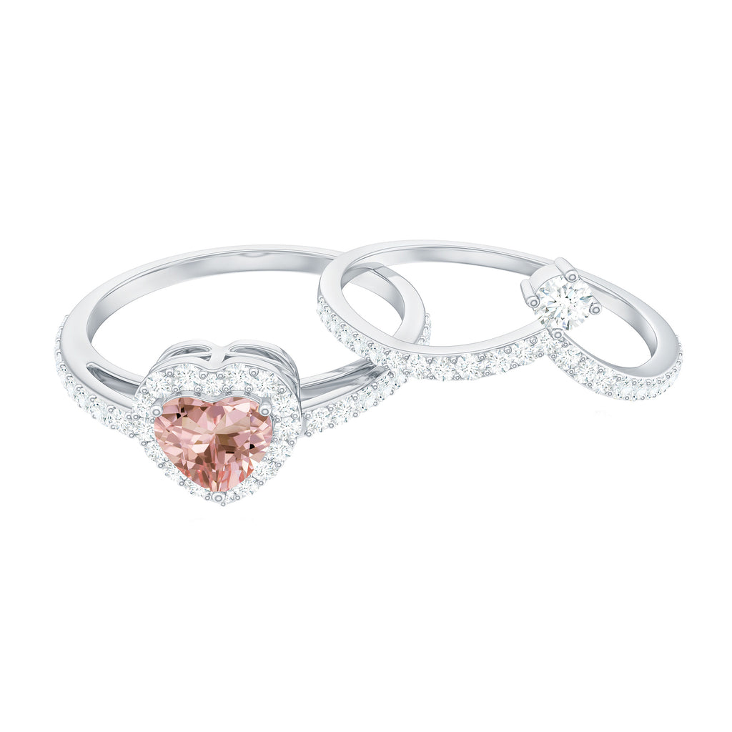 Genuine Morganite Ring Set with Diamond Morganite - ( AAA ) - Quality - Rosec Jewels