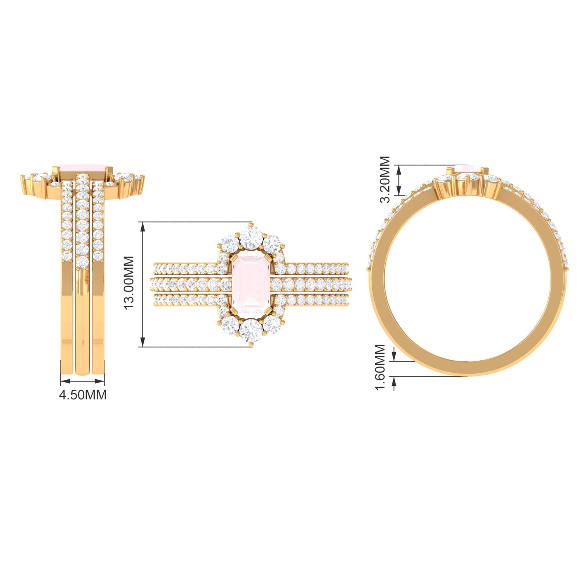 Octagon Cut Rose Quartz Solitaire Ring Set with Moissanite Rose Quartz - ( AAA ) - Quality - Rosec Jewels