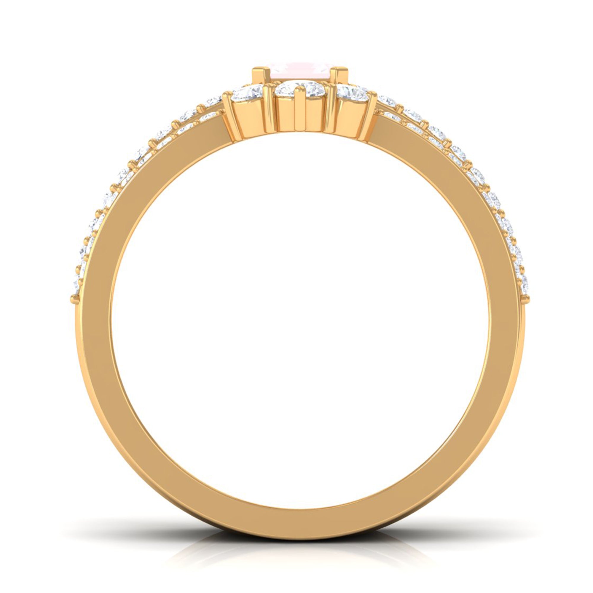 Octagon Cut Rose Quartz Solitaire Ring Set with Moissanite Rose Quartz - ( AAA ) - Quality - Rosec Jewels