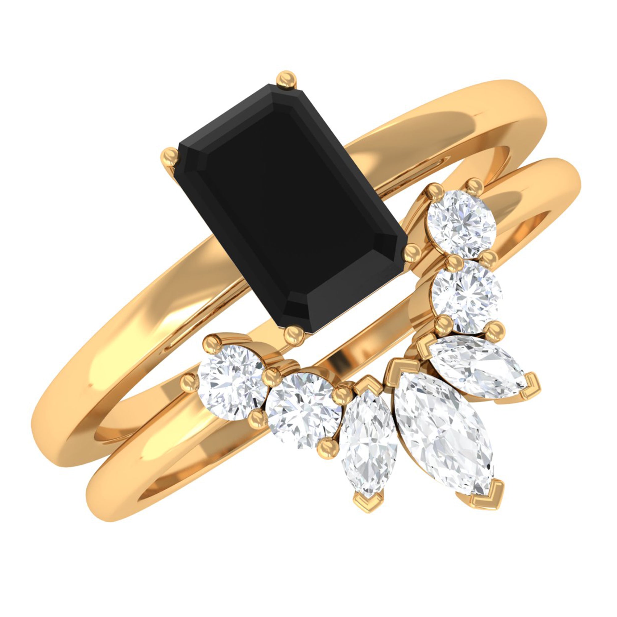 Lab Created Black Diamond Solitaire Wedding Ring Set with Diamond Lab Created Black Diamond - ( AAAA ) - Quality - Rosec Jewels