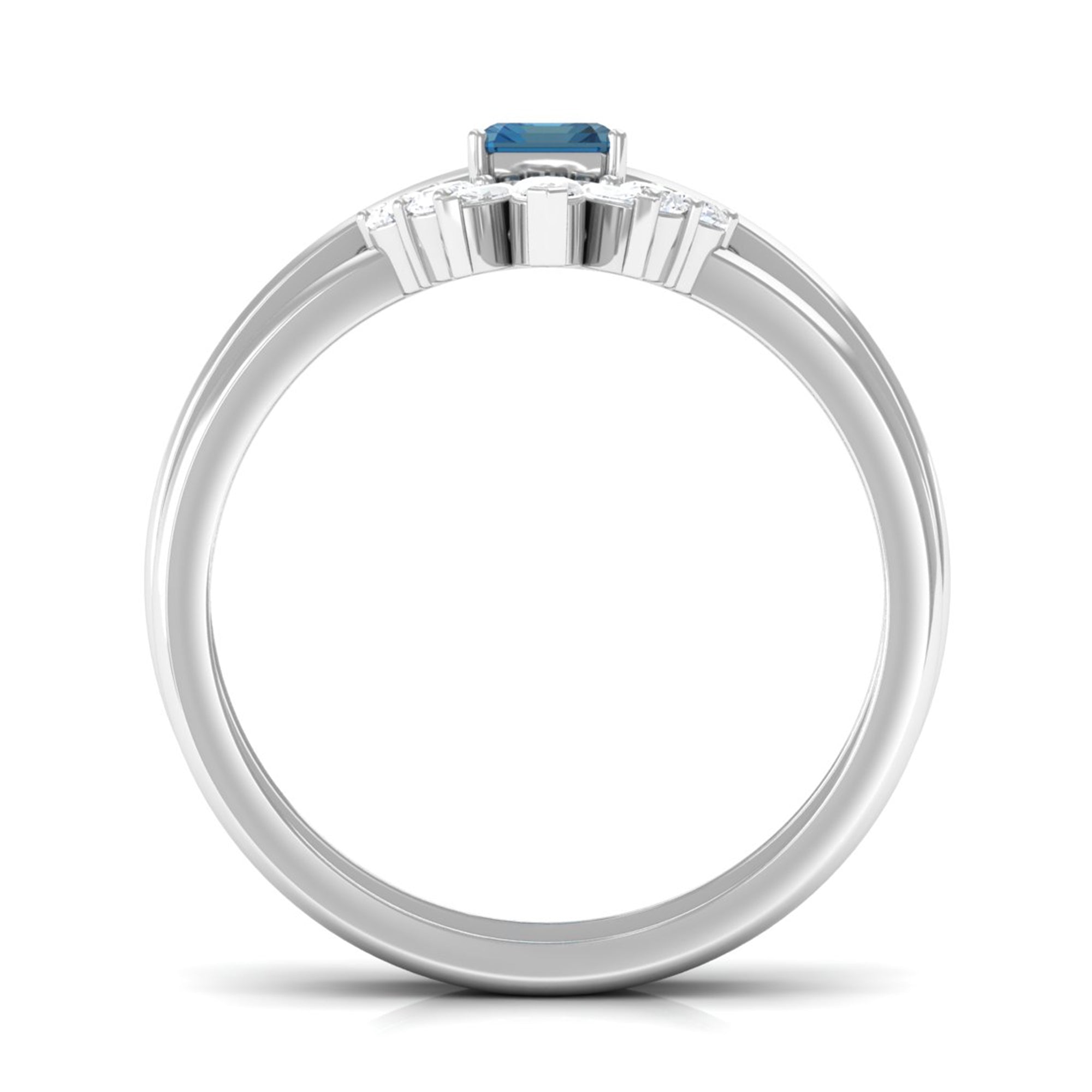 4X6mm Emerald Cut London Blue Topaz Solitaire Ring Set with Diamond AAA - Rosec Jewels