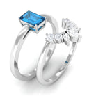 Octagon Cut London Blue Topaz Wedding Ring Set with Diamond London Blue Topaz - ( AAA ) - Quality - Rosec Jewels
