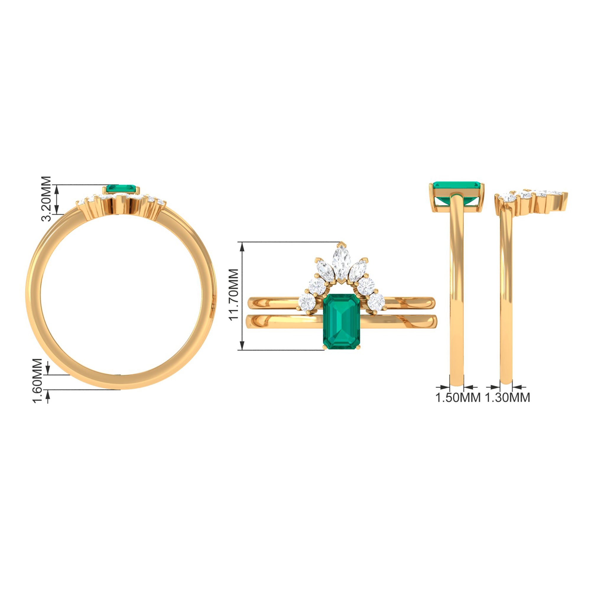 Octagon shape Emerald Wedding Ring Set with Diamond Emerald - ( AAA ) - Quality - Rosec Jewels