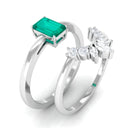 Octagon shape Emerald Wedding Ring Set with Diamond Emerald - ( AAA ) - Quality - Rosec Jewels