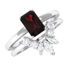 Rosec Jewels-Genuine Garnet Diamond Emerald Cut Engagement Ring with Wedding Band