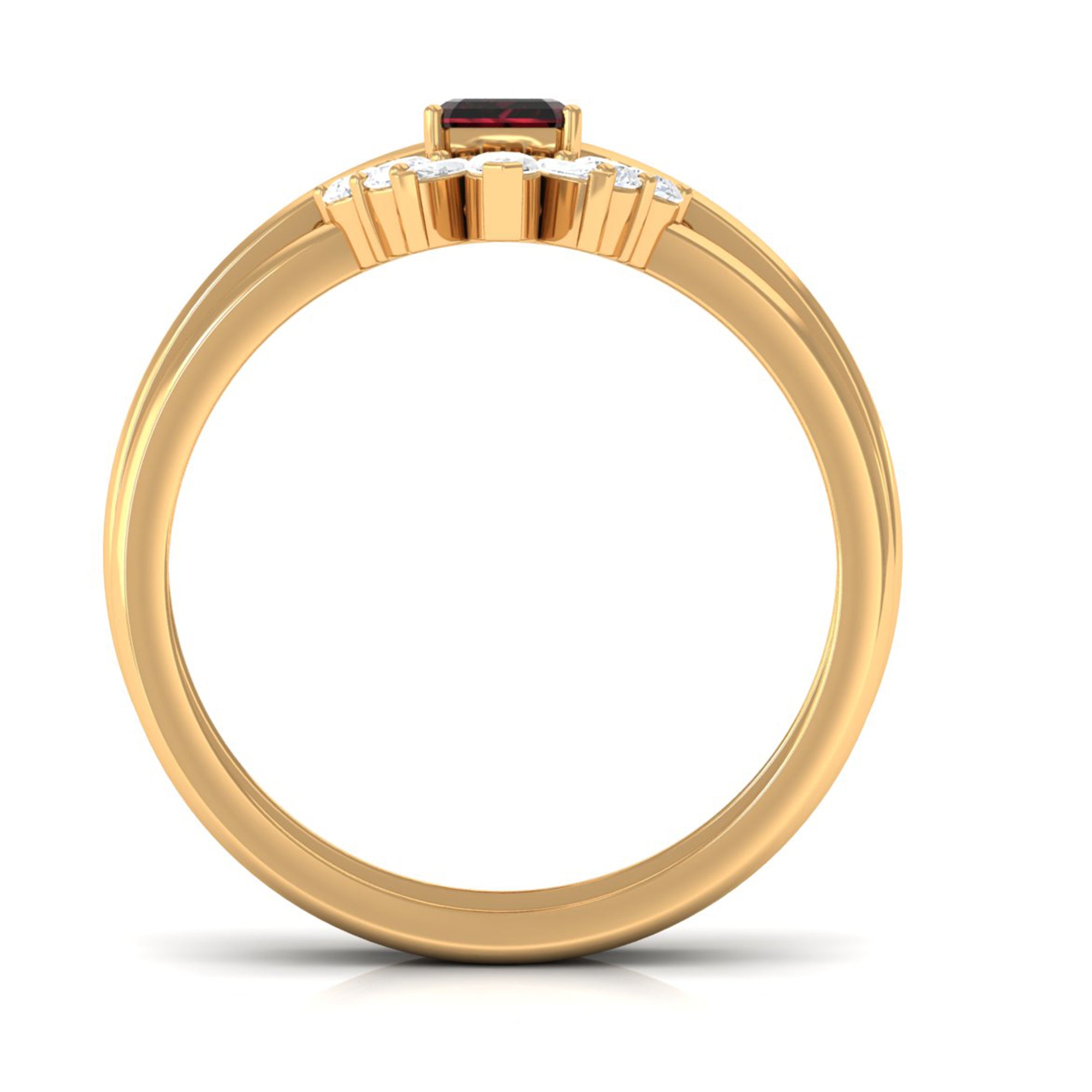 Rosec Jewels-Genuine Garnet Diamond Emerald Cut Engagement Ring with Wedding Band