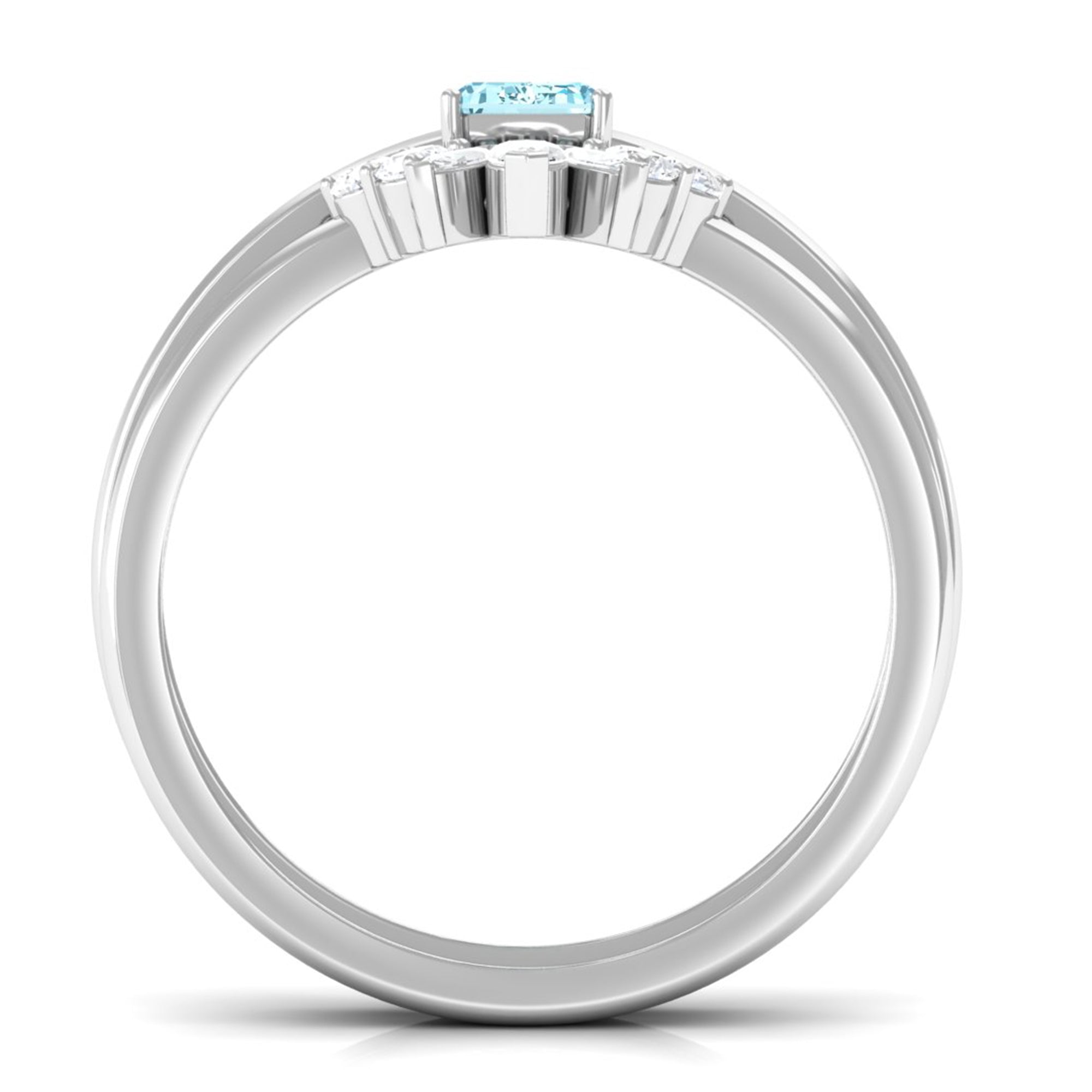 Rosec Jewels-Natural Emerald Cut Aquamarine Engagement Ring with Diamond Wedding Band