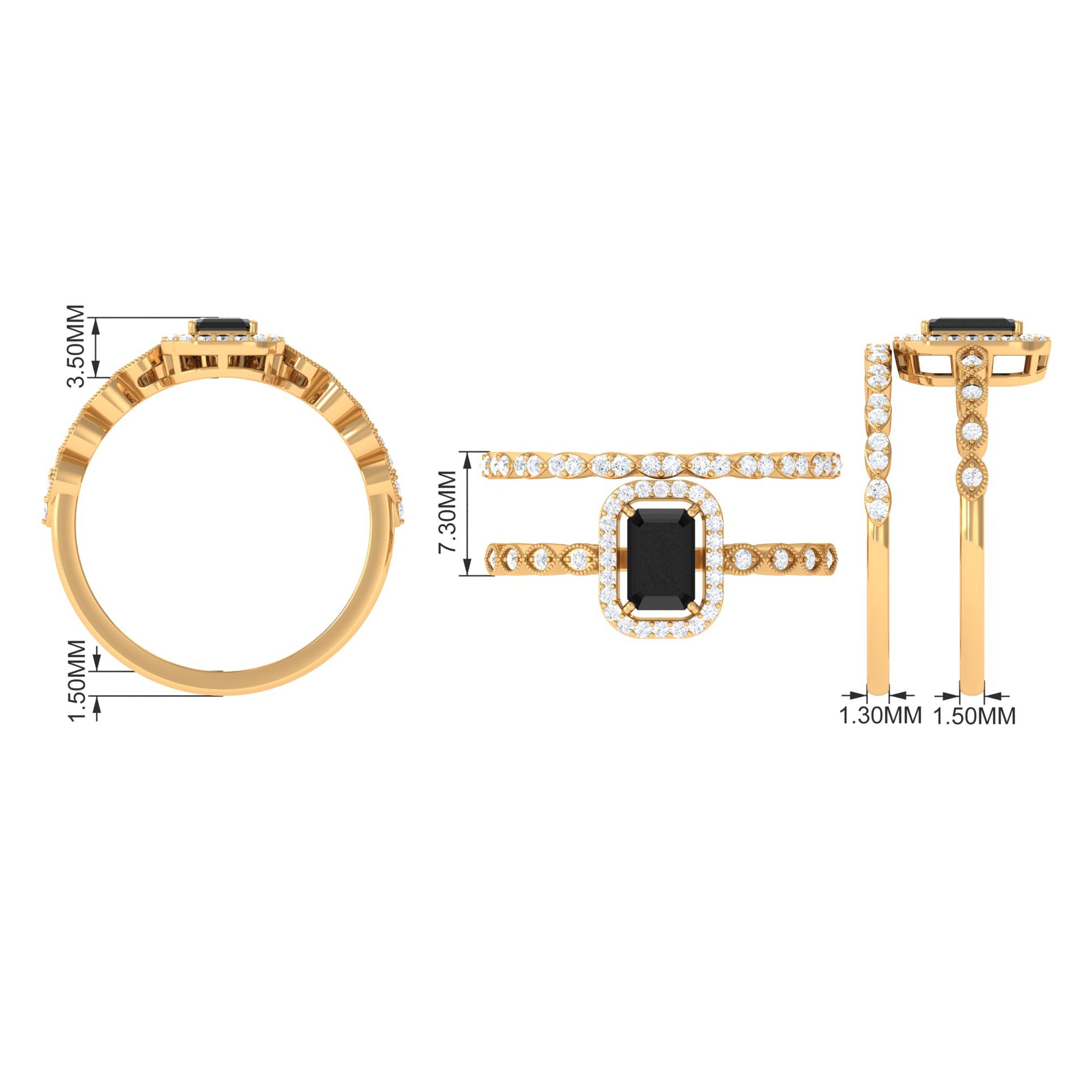 Designer Created Black Diamond and Diamond Engagement Ring Set Lab Created Black Diamond - ( AAAA ) - Quality - Rosec Jewels