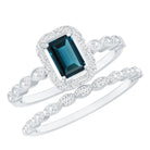 London Blue Topaz and Diamond Vintage Inspired Wedding Ring Set AAA - Rosec Jewels