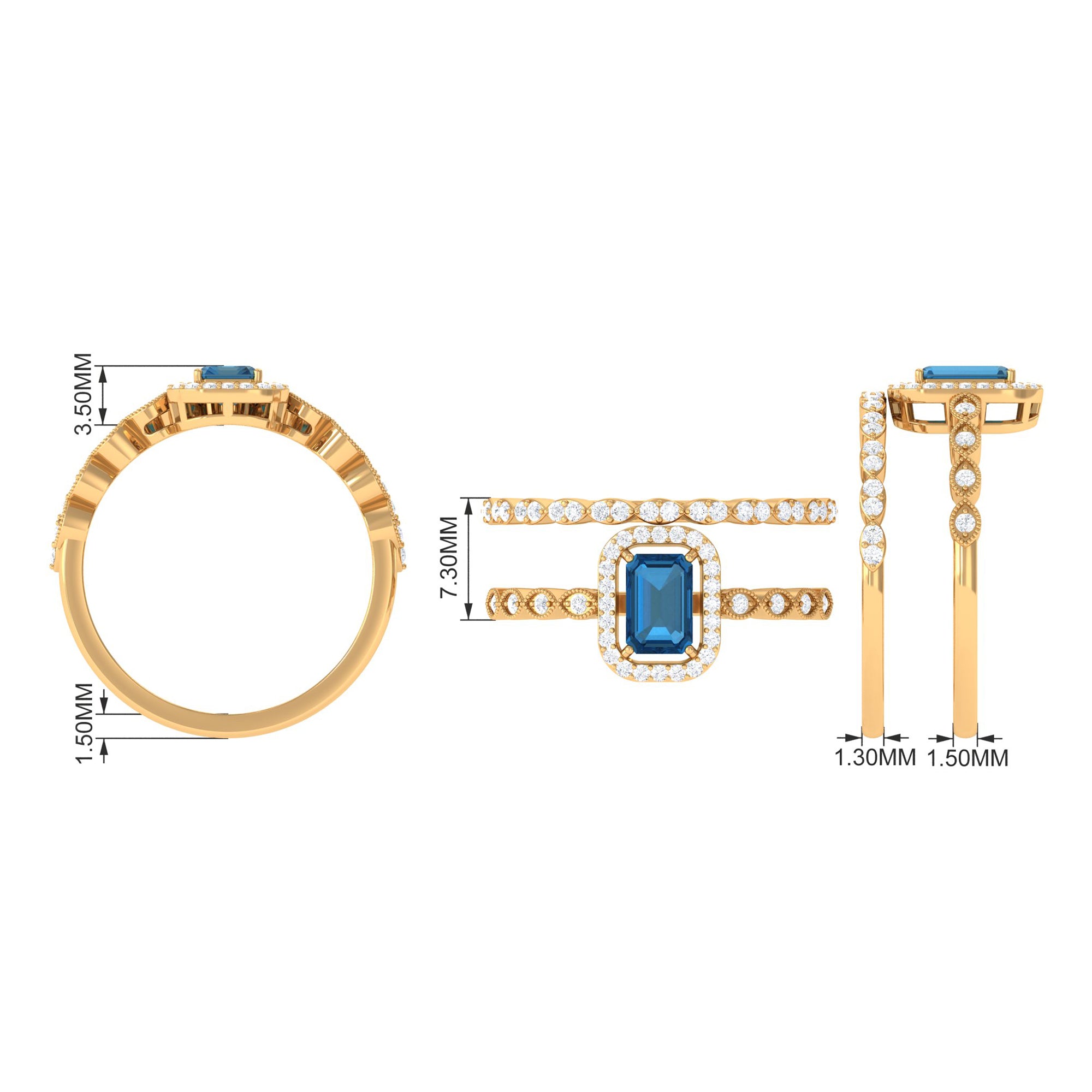 Octagon Cut London Blue Topaz and Diamond Designer Ring Set London Blue Topaz - ( AAA ) - Quality - Rosec Jewels