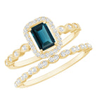London Blue Topaz and Diamond Vintage Inspired Wedding Ring Set AAA - Rosec Jewels