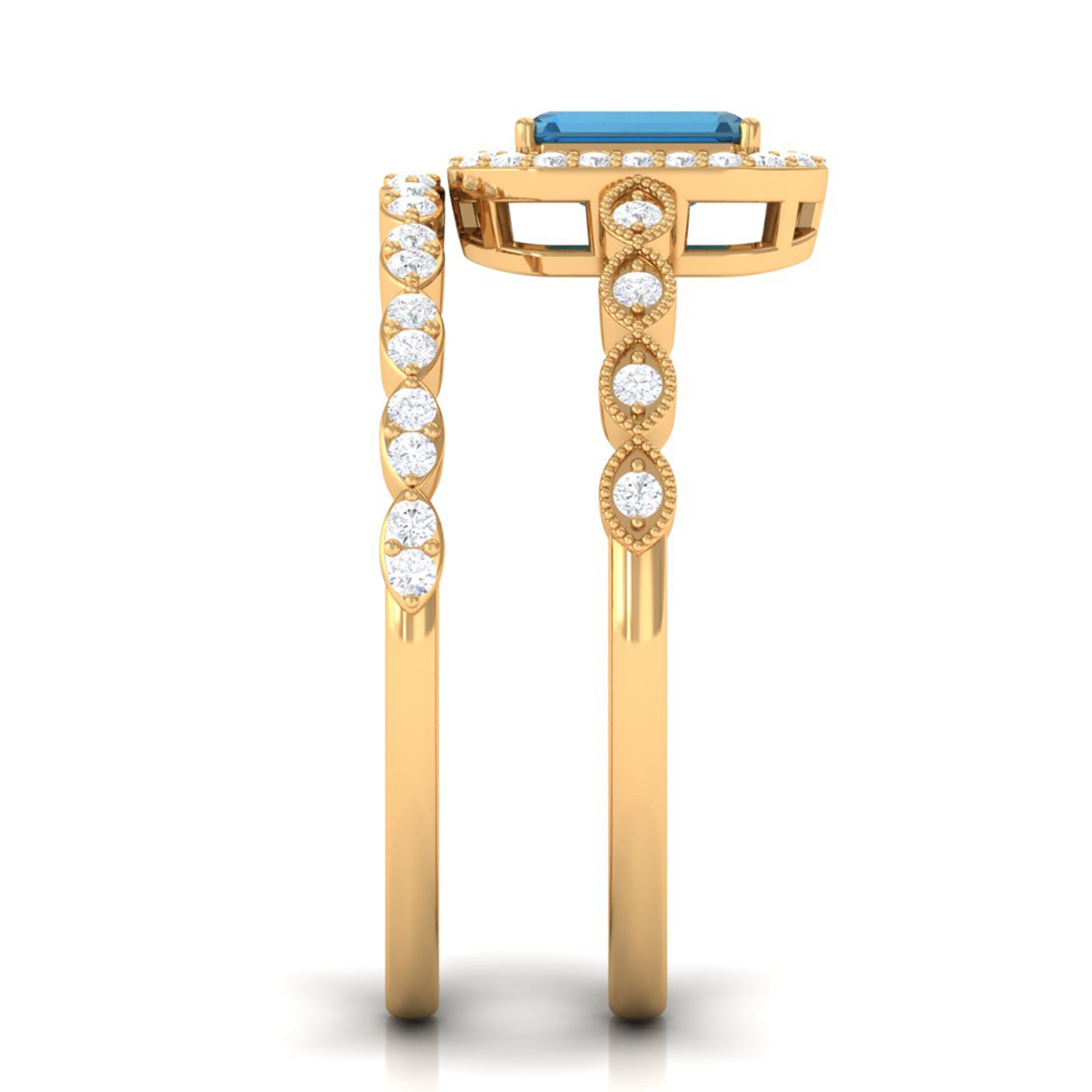 Octagon Cut London Blue Topaz and Diamond Designer Ring Set London Blue Topaz - ( AAA ) - Quality - Rosec Jewels