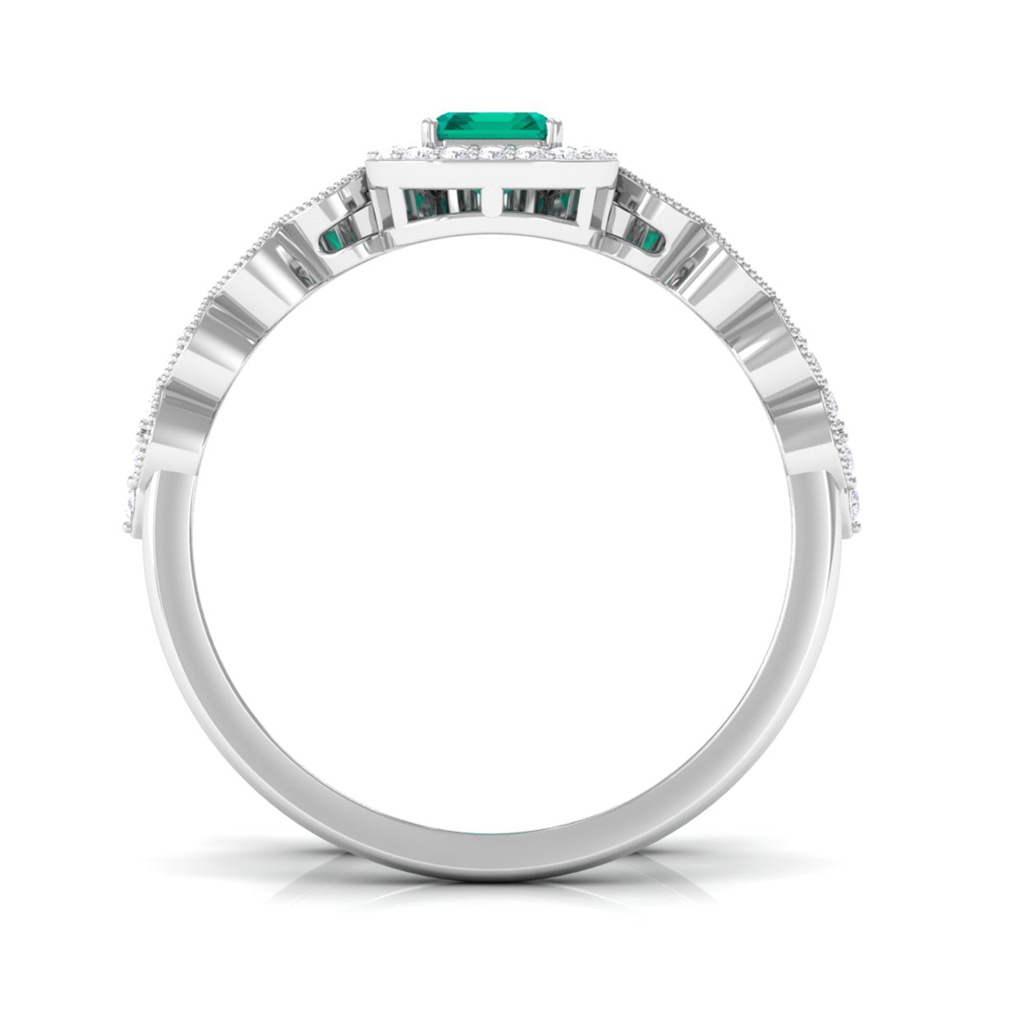 Octagon shape Emerald and Diamond Designer Ring Set Emerald - ( AAA ) - Quality - Rosec Jewels
