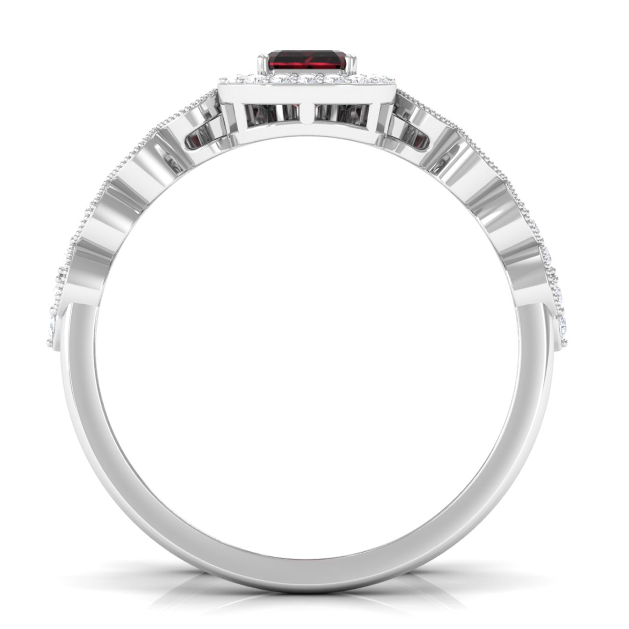 Vintage Looking Garnet Diamond Emerald Cut Wedding Bridal Ring Set AAA - Rosec Jewels