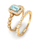 Octagon Cut Aquamarine and Diamond Designer Ring Set Aquamarine - ( AAA ) - Quality - Rosec Jewels