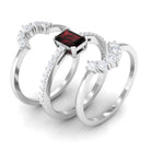 Rosec Jewels-Natural Emerald Cut Garnet Diamond Trio Wedding Ring Set