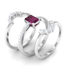2.50 CT Real Rhodolite Solitaire Trio Ring Set with Moissanite Rhodolite - ( AAA ) - Quality - Rosec Jewels