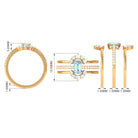 Certified Emerald Cut Real Aquamarine Trio Wedding Ring Set with Diamond AAA - Rosec Jewels